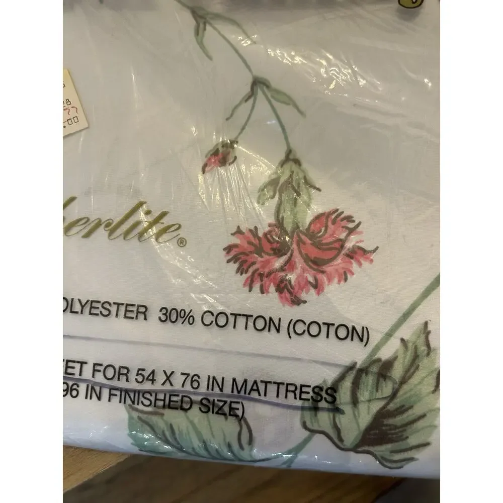 NOS Sealed Vintage Cannon Royal Family White Floral FULL‎ Flat Sheet 54x76 USA